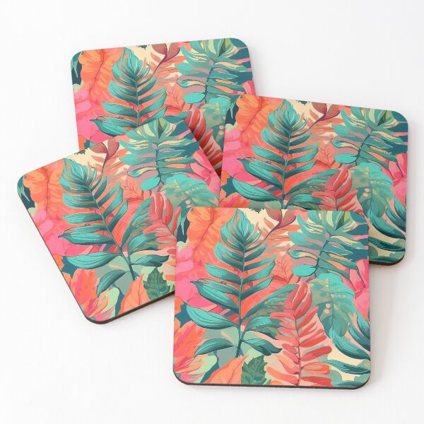 Item preview, Vibrant Colors Watercolor Pastel Tropical Fern Pattern - Green Orange Jungle designed and sold by SassyArtistry.