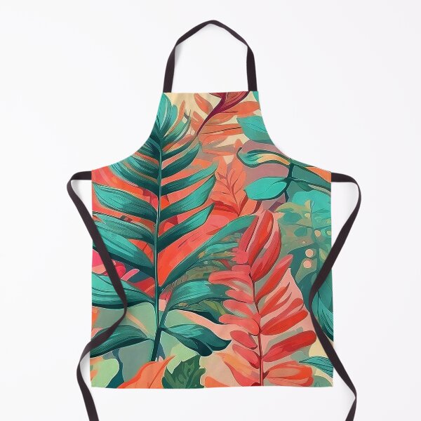 Item preview, Vibrant Colors Watercolor Pastel Tropical Fern Pattern - Green Orange Jungle designed and sold by SassyArtistry.