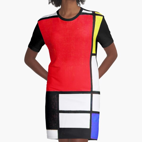 Mondrian Hipster Dress, Mod Cat, Retro Women's Modern T-Shirt Dress -  7361687847067