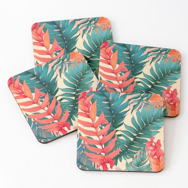 Item preview, Beautiful Watercolor Art Pastel Tropical Fern Pattern - Green Orange Jungle designed and sold by SassyArtistry.