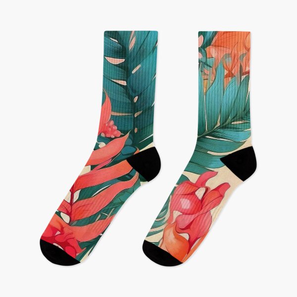Item preview, Beautiful Watercolor Art Pastel Tropical Fern Pattern - Green Orange Jungle designed and sold by SassyArtistry.
