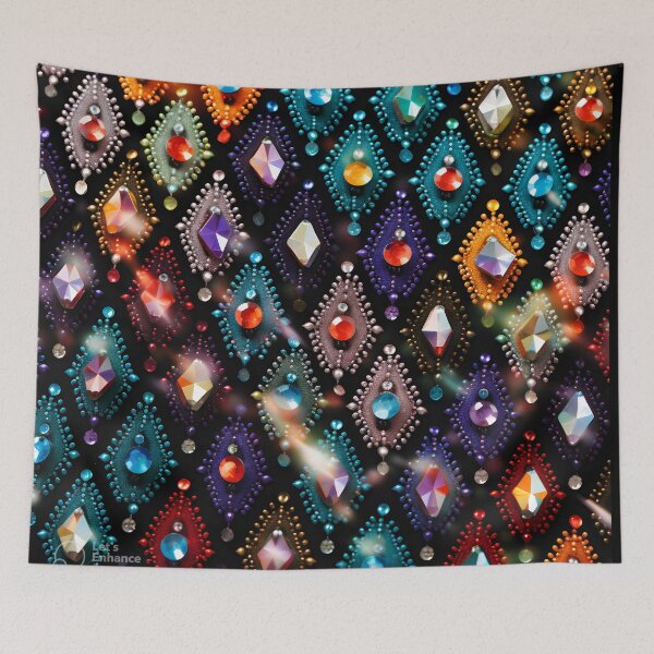 Item preview, Pattern of colorful, fluorescent, bioluminescent diamonds designed and sold by AI-Only Creations.