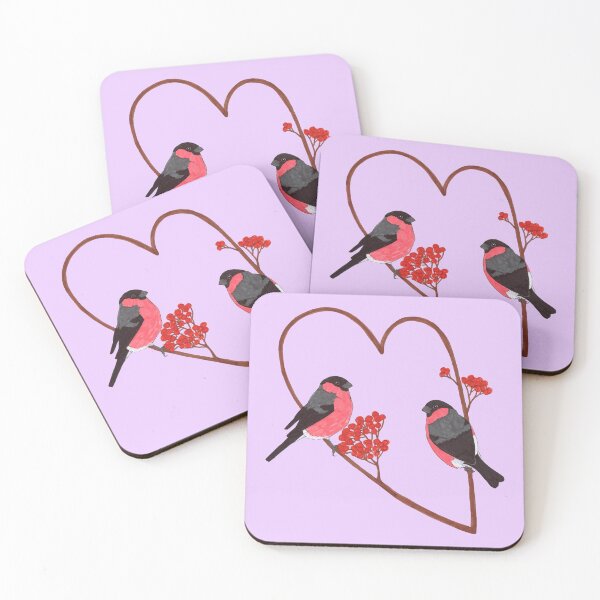 Item preview, Two male European Bullfinches on a heart shaped perch designed and sold by paperbirdstudio.