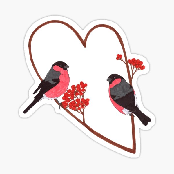 Item preview, Two male European Bullfinches on a heart shaped perch designed and sold by paperbirdstudio.