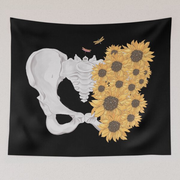 Item preview, skeleton with nature - skeleton with flowers - bones in black and white designed and sold by Carola-art.