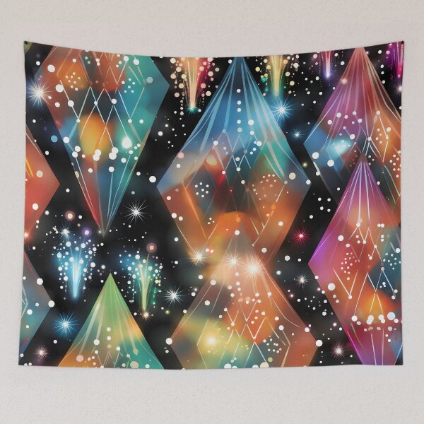Item preview, Pattern of colorful, fluorescent, bioluminescent diamonds designed and sold by AI-Only Creations.