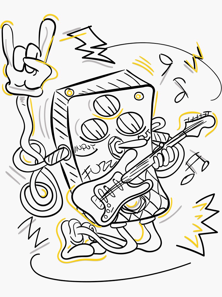 Thumbnail 3 of 3, Sticker, FUZZ Rocker - Guitar Effect Pedal Character designed and sold by taste-with-it.