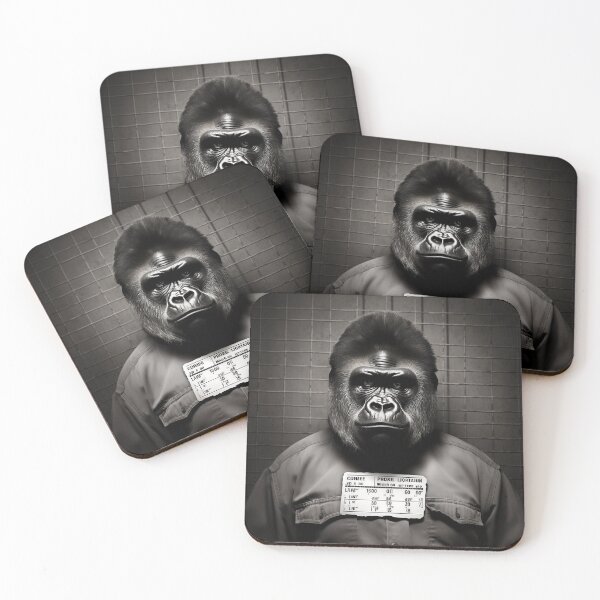 Item preview, The Insurgent Ape: A Gorilla's Mugshot in Grayscale designed and sold by evosilk.