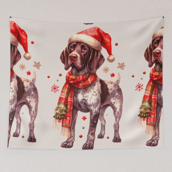 Item preview, German Shorthaired Pointer Dressed for Christmas - GSP Christmas Painting - Taupe Background designed and sold by Star-Fragment.