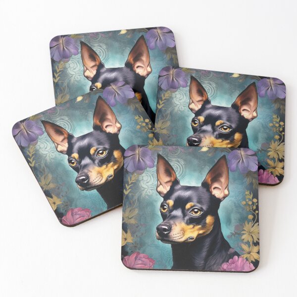 Item preview, cute miniature pinscher dog noble watercolor portrait designed and sold by WallyPink.