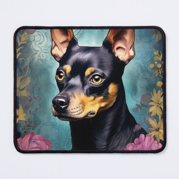 Item preview, cute miniature pinscher dog noble watercolor portrait designed and sold by WallyPink.