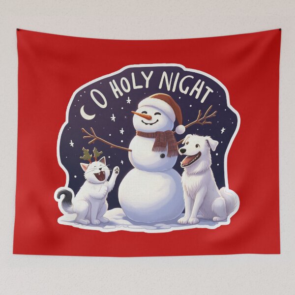 Item preview, O Holy Night White Cat Dog Snowman designed and sold by plushism.