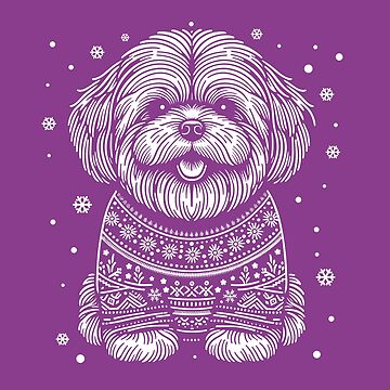Artwork thumbnail, Christmas Lhasa Apso Dog Wearing an Ugly Sweater Purple by hidden-design