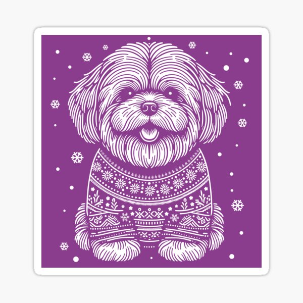 Christmas Lhasa Apso Dog Wearing an Ugly Sweater Purple Sticker
