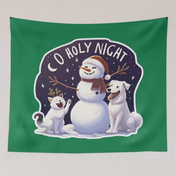 Item preview, O Holy Night White Cat Dog Snowman designed and sold by plushism.