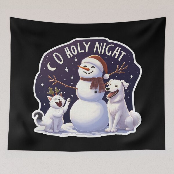 Item preview, O Holy Night White Cat Dog Snowman designed and sold by plushism.