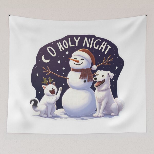 Item preview, O Holy Night White Cat Dog Snowman designed and sold by plushism.