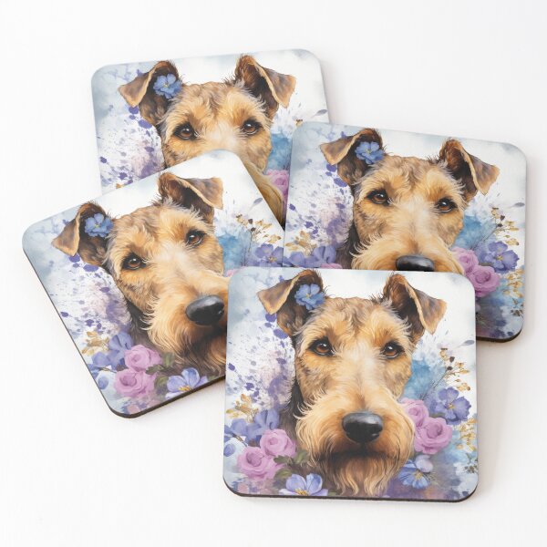 Item preview, beautiful Airedale Terrier dog with blue flowers designed and sold by WallyPink.