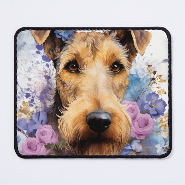 Item preview, beautiful Airedale Terrier dog with blue flowers designed and sold by WallyPink.