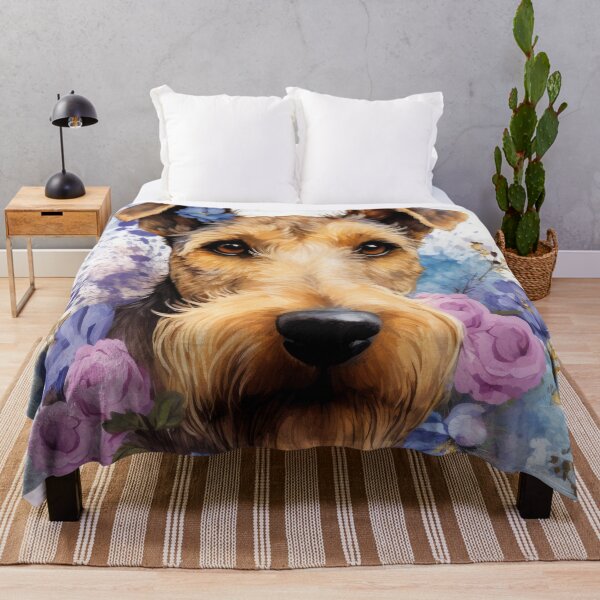 Item preview, beautiful Airedale Terrier dog with blue flowers designed and sold by WallyPink.