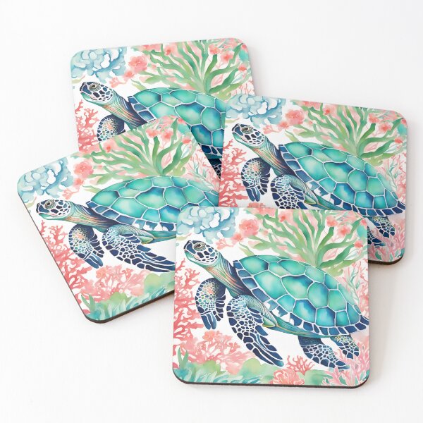 Item preview, Turtle in a coral reef watercolor designed and sold by SophieClimaArt.