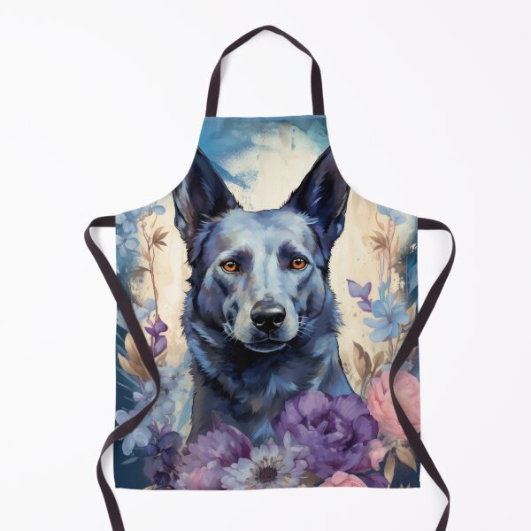 Item preview, Australian Kelpie dog art in blue flowers designed and sold by WallyPink.