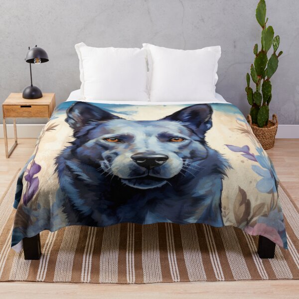 Item preview, Australian Kelpie dog art in blue flowers designed and sold by WallyPink.