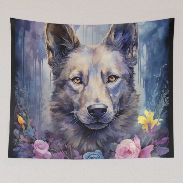 Item preview, cool Australian Kelpie herding dog with flowers designed and sold by WallyPink.