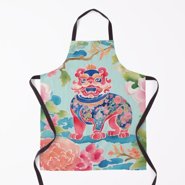 Item preview, Foo Dog preppy chinoiserie watercolor painting designed and sold by SophieClimaArt.
