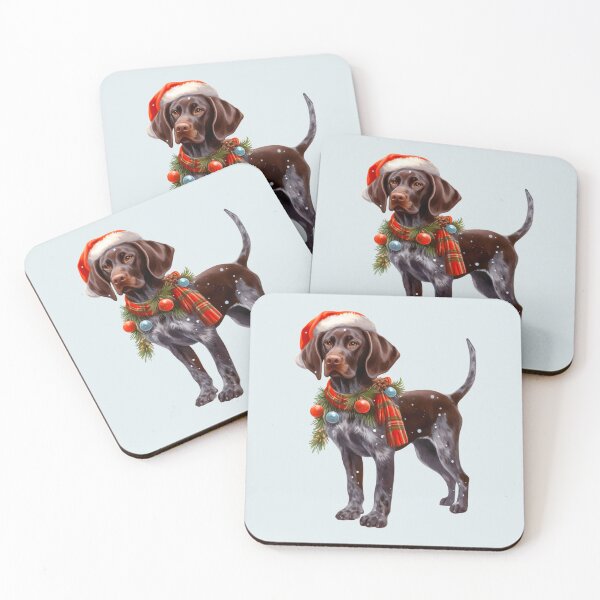 Item preview, German Shorthaired Pointer Dressed for Christmas - GSP Christmas Painting - Silvery Background designed and sold by Star-Fragment.