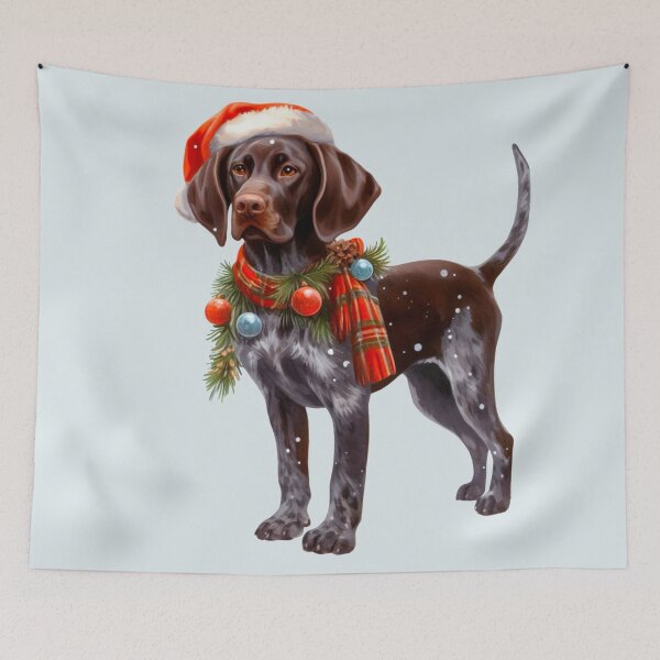 Item preview, German Shorthaired Pointer Dressed for Christmas - GSP Christmas Painting - Silvery Background designed and sold by Star-Fragment.