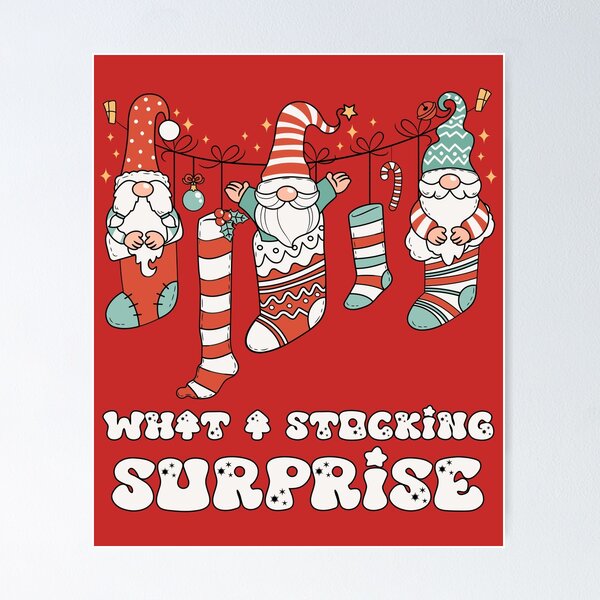 Item preview, What a Stocking Surprise - Three Funny Gnomes Celebrating Christmas (Black Outline Design) designed and sold by Spiprinto.