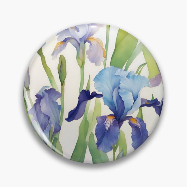 Artikelvorschau, Aquarellstudie von blauen Schwertlilien entworfen und verkauft von SophieClimaArt.