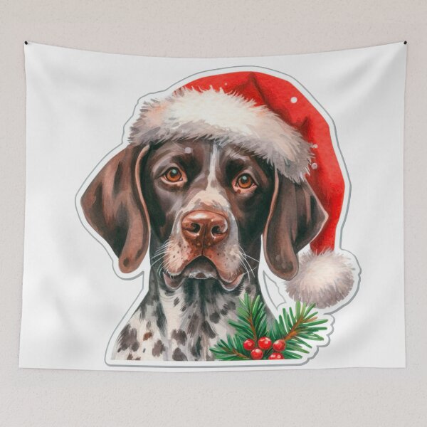 Item preview, Pretty German Shorthaired Pointer Wearing a Santa Hat - Braque Francais Christmas Painting - GSP designed and sold by Star-Fragment.
