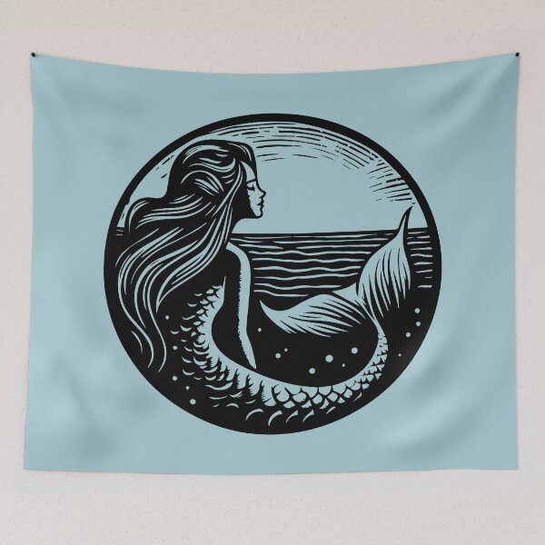 Item preview, Woodcut Mermaid  designed and sold by Texterns.