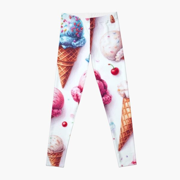 Yummy pink ice cream melting waffle cone Leggings