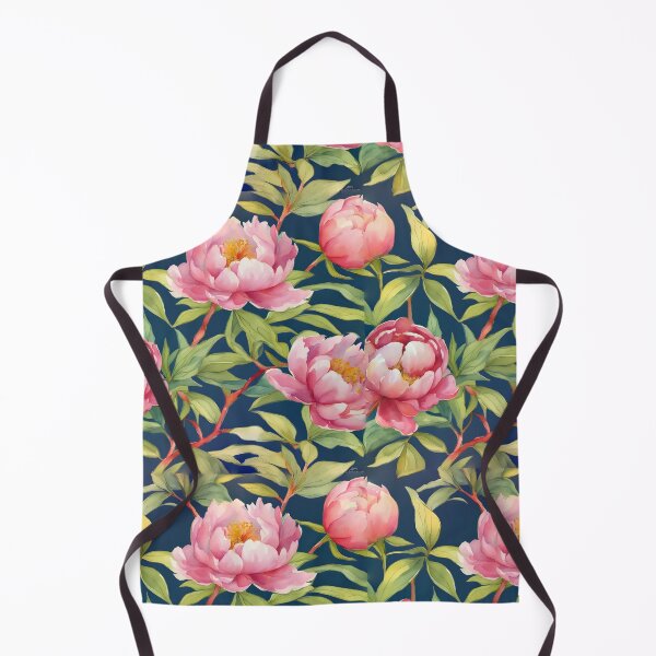 Item preview, Watercolor peonies and branches on navy blue background designed and sold by SophieClimaArt.