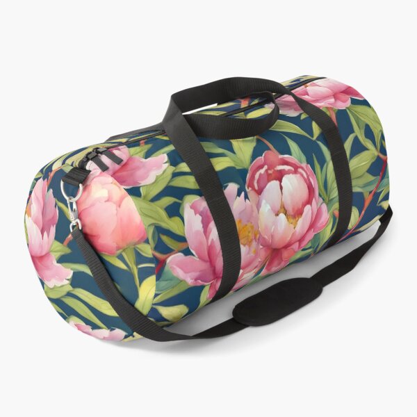 Item preview, Watercolor peonies and branches on navy blue background designed and sold by SophieClimaArt.