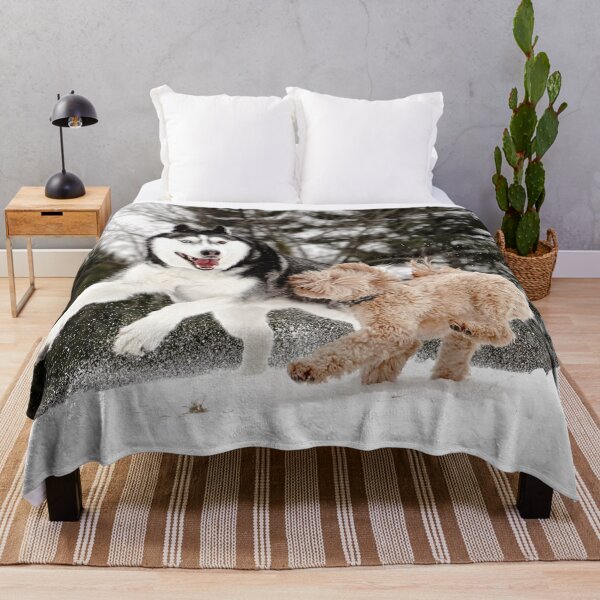 Item preview, Two different color eyes Siberian Husky plays with other dog in the Snow designed and sold by myhuskymax.