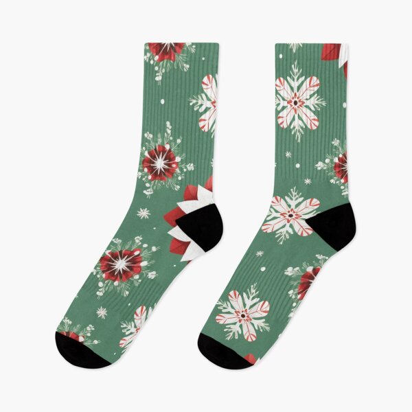 Item preview, Poinsettia Christmas Flowers and Abstract Snowflakes on Mint Background designed and sold by AgathaZolastore.