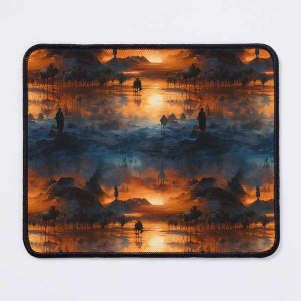 Item preview, Orientalist Mirage: Desert Caravan Silhouettes Amid Golden Sands and Azure Skyline designed and sold by polonuim210.