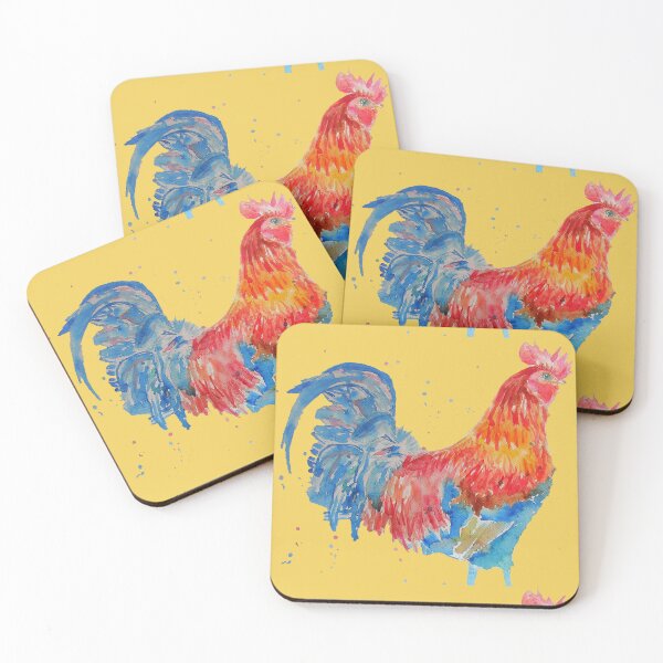 Item preview, Rooster Chicken Watercolor Painting on Yellow designed and sold by Sarah  Rajkotwala.