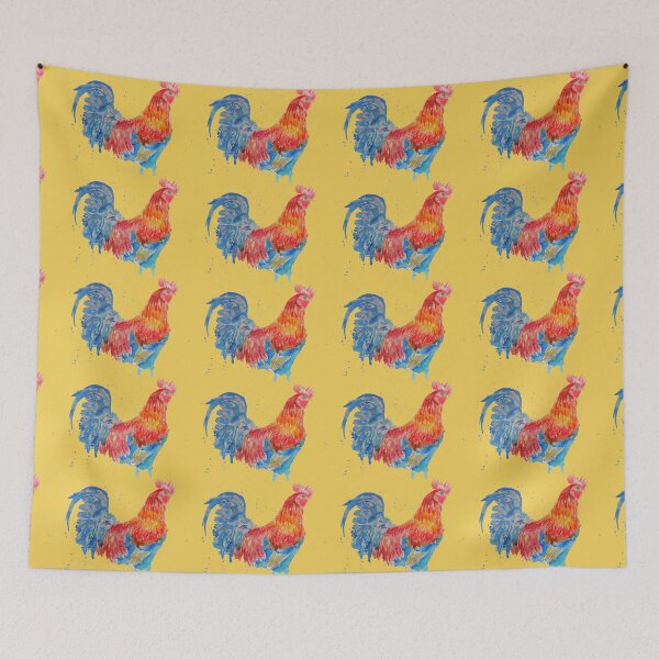 Item preview, Rooster Chicken Watercolor Painting on Yellow designed and sold by Sarah  Rajkotwala.