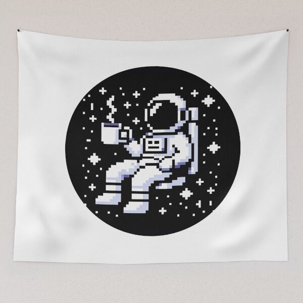 Item preview, Astronaut Sipping Coffee in the Cosmic Universe 8-Bit Pixel  designed and sold by PixelPunkster.