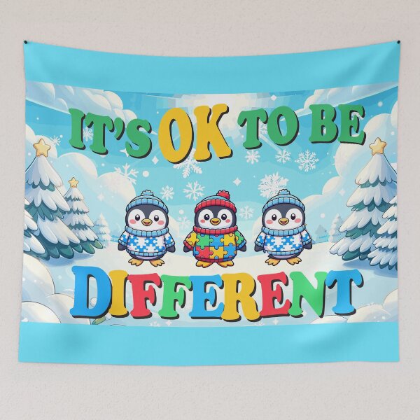 Item preview, Está bien ser diferente Conciencia del autismo Pingüinos Variación de fondo de invierno nevado designed and sold by SubtleSplit.