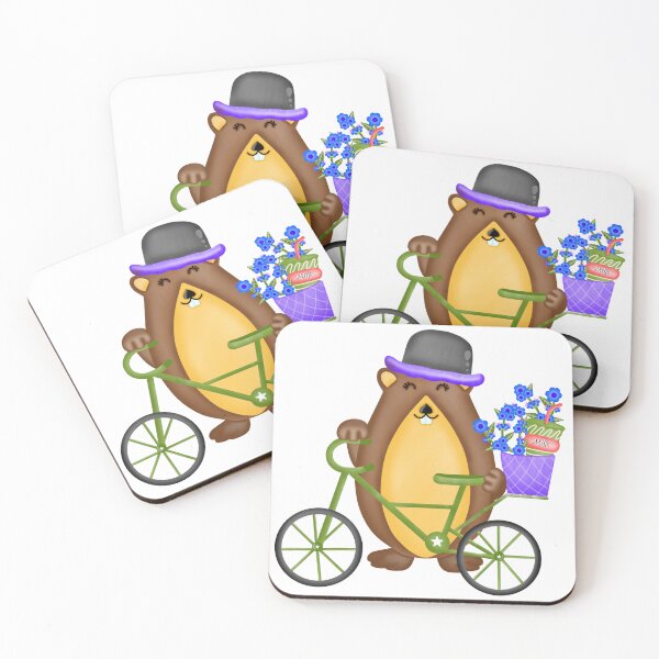 Item preview, Cute groundhog with green bicycle and flowers basket.  designed and sold by Onanong2531.