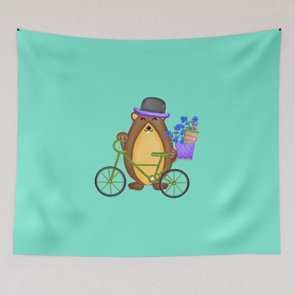 Item preview, Cute groundhog with green bicycle and flowers basket.  designed and sold by Onanong2531.