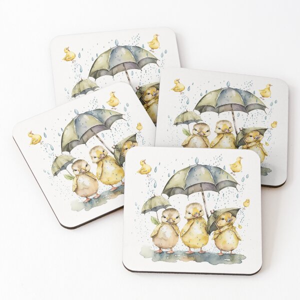 Item preview, Whimsical Ducklings Dancing in Rain Puddles Watercolor designed and sold by PaintbrushPlace.