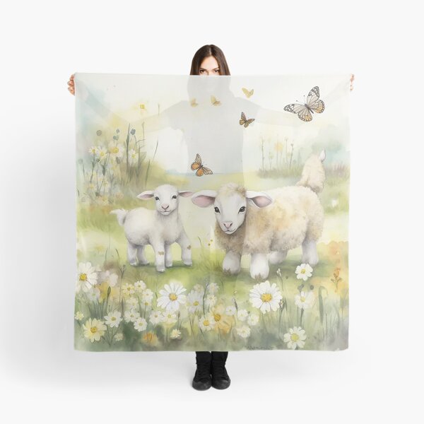 Item preview, Spring Meadow Frolic with Adorable Lambs Watercolor designed and sold by PaintbrushPlace.