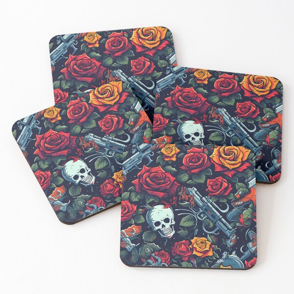 Item preview, Roses and Revolvers Dark Floral Pattern designed and sold by inkArtistryfine.